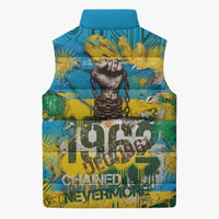 Rwanda Independence Day Sleeveless Puffer Jacket Distressed Grunge Flag Design - Broken Chains And 1962 Graphic