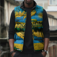 Rwanda Independence Day Sleeveless Puffer Jacket Distressed Grunge Flag Design - Broken Chains And 1962 Graphic