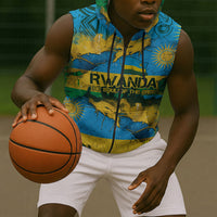 Rwanda Independence Day Sleeveless Zip Hoodie Distressed Grunge Flag Design - Broken Chains And 1962 Graphic