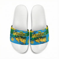 Rwanda Independence Day Slide Sandals Distressed Grunge Flag Design - Broken Chains And 1962 Graphic
