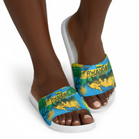Rwanda Independence Day Slide Sandals Distressed Grunge Flag Design - Broken Chains And 1962 Graphic
