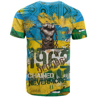 Rwanda Independence Day T shirt Distressed Grunge Flag Design - Broken Chains And 1962 Graphic