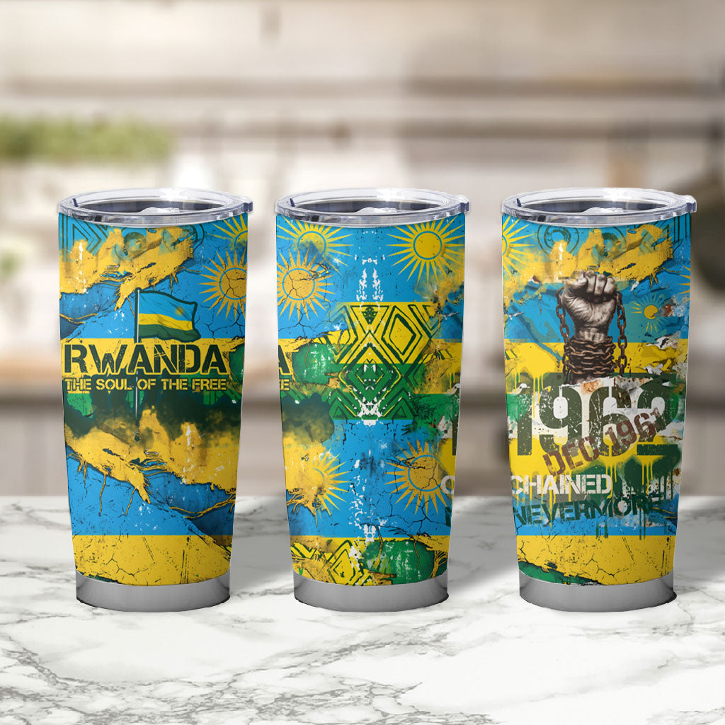 Rwanda Independence Day Tumbler Cup Distressed Grunge Flag Design - Broken Chains And 1962 Graphic