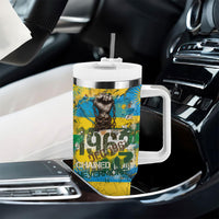 Rwanda Independence Day Tumbler With Handle Distressed Grunge Flag Design - Broken Chains And 1962 Graphic