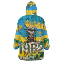 Rwanda Independence Day Wearable Blanket Hoodie Distressed Grunge Flag Design - Broken Chains And 1962 Graphic