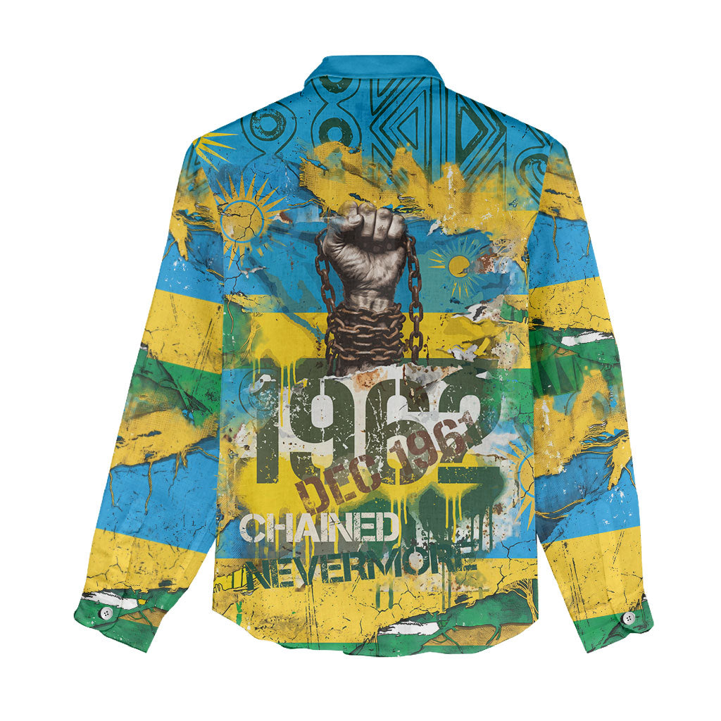 Rwanda Independence Day Women Casual Shirt Distressed Grunge Flag Design - Broken Chains And 1962 Graphic
