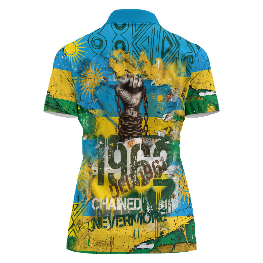 Rwanda Independence Day Women Polo Shirt Distressed Grunge Flag Design - Broken Chains And 1962 Graphic