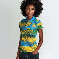 Rwanda Independence Day Women Polo Shirt Distressed Grunge Flag Design - Broken Chains And 1962 Graphic