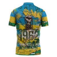 Rwanda Independence Day Zipper Polo Shirt Distressed Grunge Flag Design - Broken Chains And 1962 Graphic