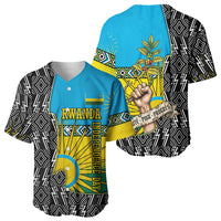 Rwanda Independence Day Unite Paix Progres Baseball Jersey African Geometric Pattern - Power Fist And Coffee Branch Art