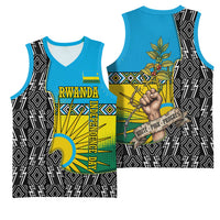 Rwanda Independence Day Unite Paix Progres Basketball Jersey African Geometric Pattern - Power Fist And Coffee Branch Art