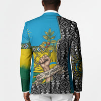 Rwanda Independence Day Unite Paix Progres Blazer African Geometric Pattern - Power Fist And Coffee Branch Art