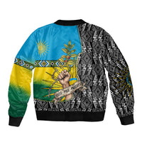 Rwanda Independence Day Unite Paix Progres Bomber Jacket African Geometric Pattern - Power Fist And Coffee Branch Art