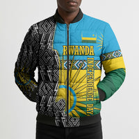 Rwanda Independence Day Unite Paix Progres Bomber Puffer Jacket African Geometric Pattern - Power Fist And Coffee Branch Art