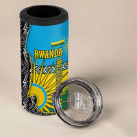 Rwanda Independence Day Unite Paix Progres 4 in 1 Can Cooler Tumbler African Geometric Pattern - Power Fist And Coffee Branch Art