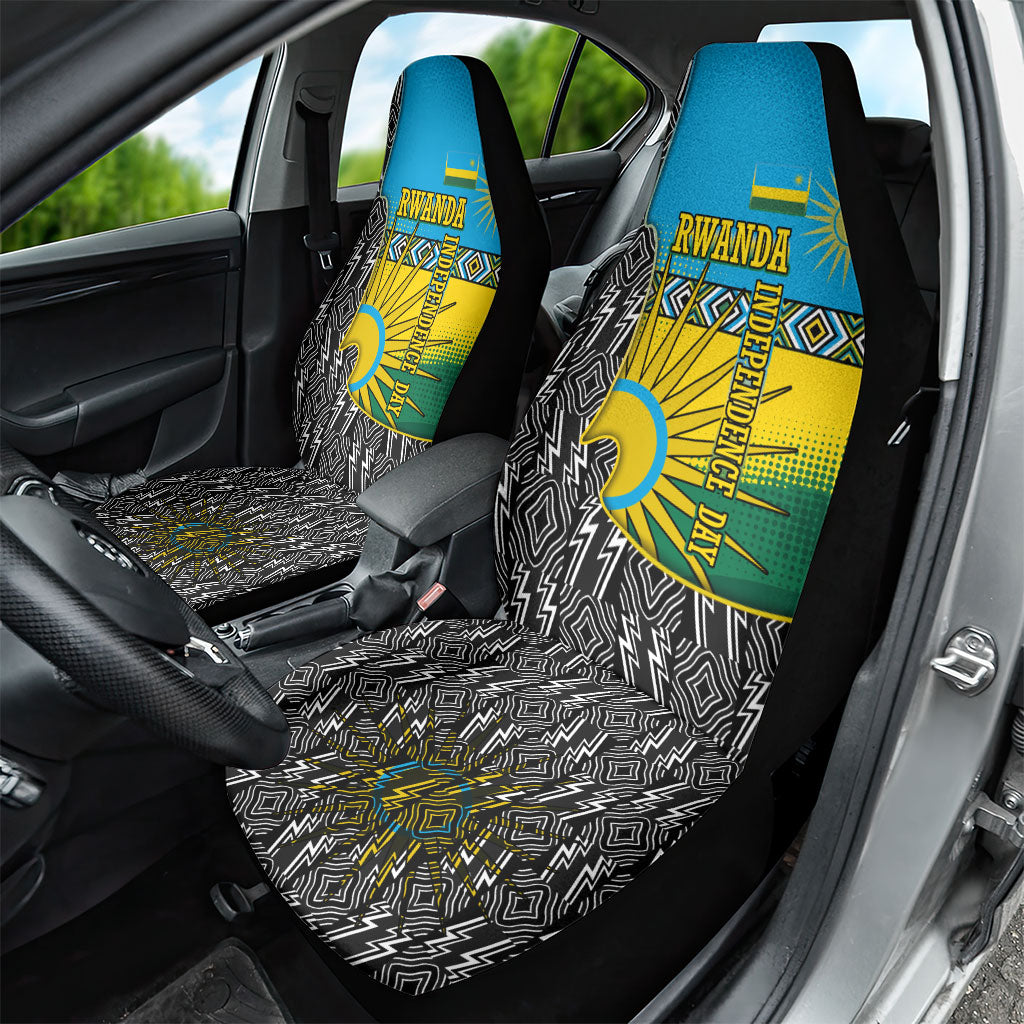 Rwanda Independence Day Unite Paix Progres Car Seat Cover African Geometric Pattern - Power Fist And Coffee Branch Art
