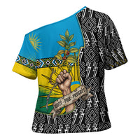 Rwanda Independence Day Unite Paix Progres Cross Shoulder Shirt African Geometric Pattern - Power Fist And Coffee Branch Art