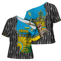 Rwanda Independence Day Unite Paix Progres Cross Shoulder Shirt African Geometric Pattern - Power Fist And Coffee Branch Art