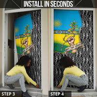 Rwanda Independence Day Unite Paix Progres Door Cover African Geometric Pattern - Power Fist And Coffee Branch Art