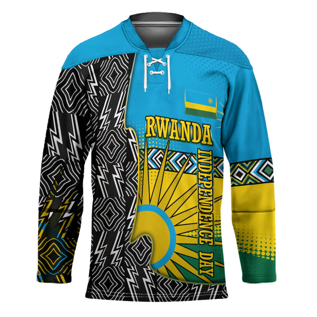 Rwanda Independence Day Unite Paix Progres Hockey Jersey African Geometric Pattern - Power Fist And Coffee Branch Art