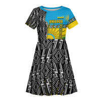 Rwanda Independence Day Unite Paix Progres Kid Short Sleeve Dress African Geometric Pattern - Power Fist And Coffee Branch Art