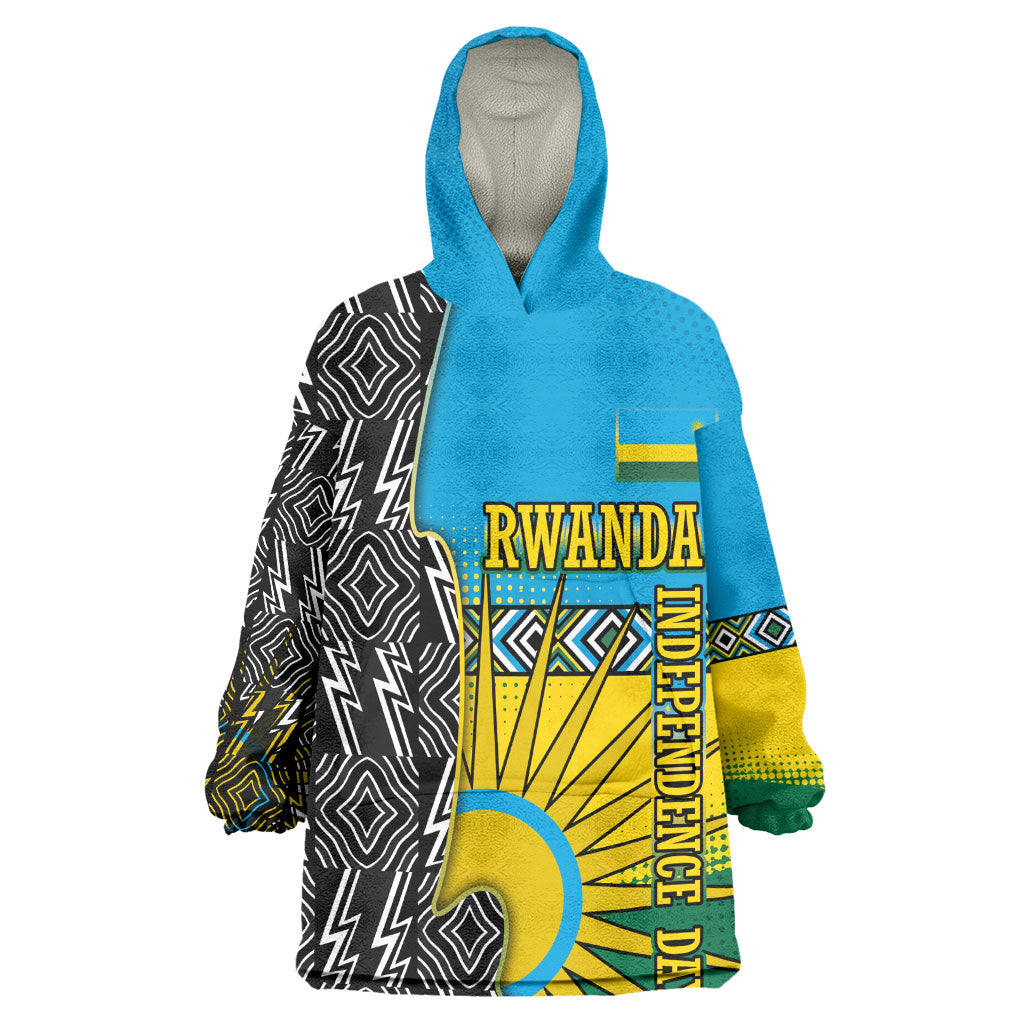 Rwanda Independence Day Unite Paix Progres Kid Wearable Blanket Hoodie African Geometric Pattern - Power Fist And Coffee Branch Art