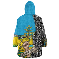 Rwanda Independence Day Unite Paix Progres Kid Wearable Blanket Hoodie African Geometric Pattern - Power Fist And Coffee Branch Art