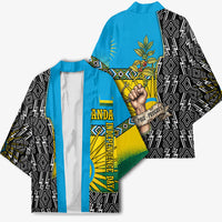 Rwanda Independence Day Unite Paix Progres Kimono African Geometric Pattern - Power Fist And Coffee Branch Art