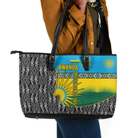Rwanda Independence Day Unite Paix Progres Leather Tote Bag African Geometric Pattern - Power Fist And Coffee Branch Art
