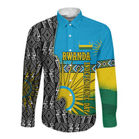 Rwanda Independence Day Unite Paix Progres Long Sleeve Button Shirt African Geometric Pattern - Power Fist And Coffee Branch Art