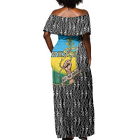 Rwanda Independence Day Unite Paix Progres Off Shoulder Maxi Dress African Geometric Pattern - Power Fist And Coffee Branch Art