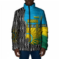 Rwanda Independence Day Unite Paix Progres Padded Jacket African Geometric Pattern - Power Fist And Coffee Branch Art