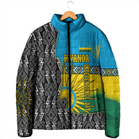 Rwanda Independence Day Unite Paix Progres Padded Jacket African Geometric Pattern - Power Fist And Coffee Branch Art