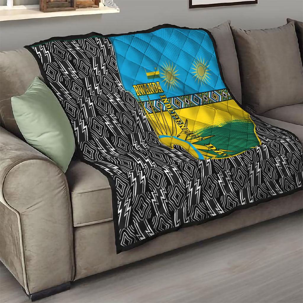 Rwanda Independence Day Unite Paix Progres Quilt African Geometric Pattern - Power Fist And Coffee Branch Art