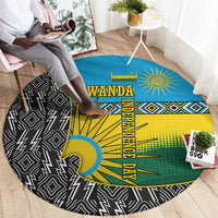 Rwanda Independence Day Unite Paix Progres Round Carpet African Geometric Pattern - Power Fist And Coffee Branch Art