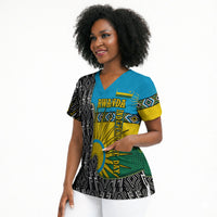 Rwanda Independence Day Unite Paix Progres Scrub Top African Geometric Pattern - Power Fist And Coffee Branch Art
