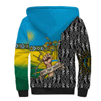 Rwanda Independence Day Unite Paix Progres Sherpa Hoodie African Geometric Pattern - Power Fist And Coffee Branch Art