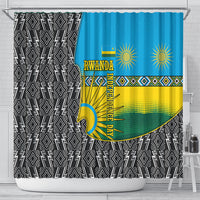Rwanda Independence Day Unite Paix Progres Shower Curtain African Geometric Pattern - Power Fist And Coffee Branch Art