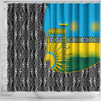 Rwanda Independence Day Unite Paix Progres Shower Curtain African Geometric Pattern - Power Fist And Coffee Branch Art