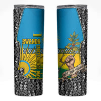 Rwanda Independence Day Unite Paix Progres Skinny Tumbler African Geometric Pattern - Power Fist And Coffee Branch Art