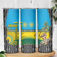 Rwanda Independence Day Unite Paix Progres Skinny Tumbler African Geometric Pattern - Power Fist And Coffee Branch Art