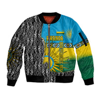 Rwanda Independence Day Unite Paix Progres Sleeve Zip Bomber Jacket African Geometric Pattern - Power Fist And Coffee Branch Art
