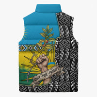 Rwanda Independence Day Unite Paix Progres Sleeveless Puffer Jacket African Geometric Pattern - Power Fist And Coffee Branch Art