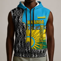 Rwanda Independence Day Unite Paix Progres Sleeveless Zip Hoodie African Geometric Pattern - Power Fist And Coffee Branch Art