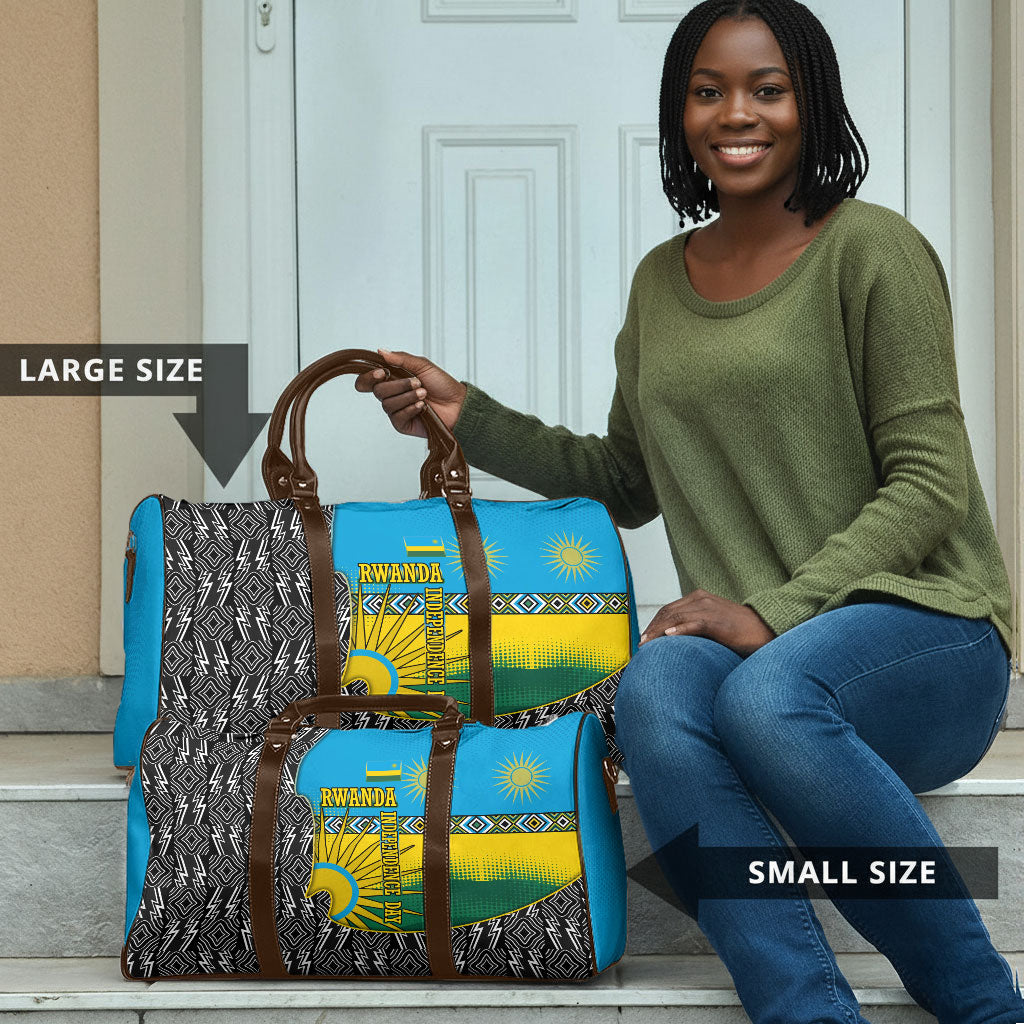 Rwanda Independence Day Unite Paix Progres Travel Bag African Geometric Pattern - Power Fist And Coffee Branch Art