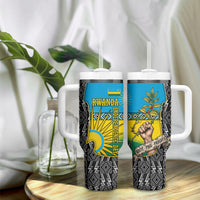 Rwanda Independence Day Unite Paix Progres Tumbler With Handle African Geometric Pattern - Power Fist And Coffee Branch Art