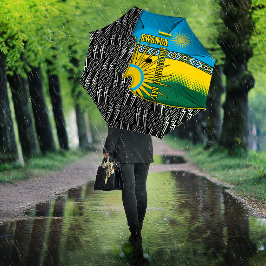 Rwanda Independence Day Unite Paix Progres Umbrella African Geometric Pattern - Power Fist And Coffee Branch Art
