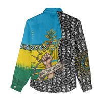 Rwanda Independence Day Unite Paix Progres Women Casual Shirt African Geometric Pattern - Power Fist And Coffee Branch Art