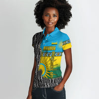 Rwanda Independence Day Unite Paix Progres Women Polo Shirt African Geometric Pattern - Power Fist And Coffee Branch Art
