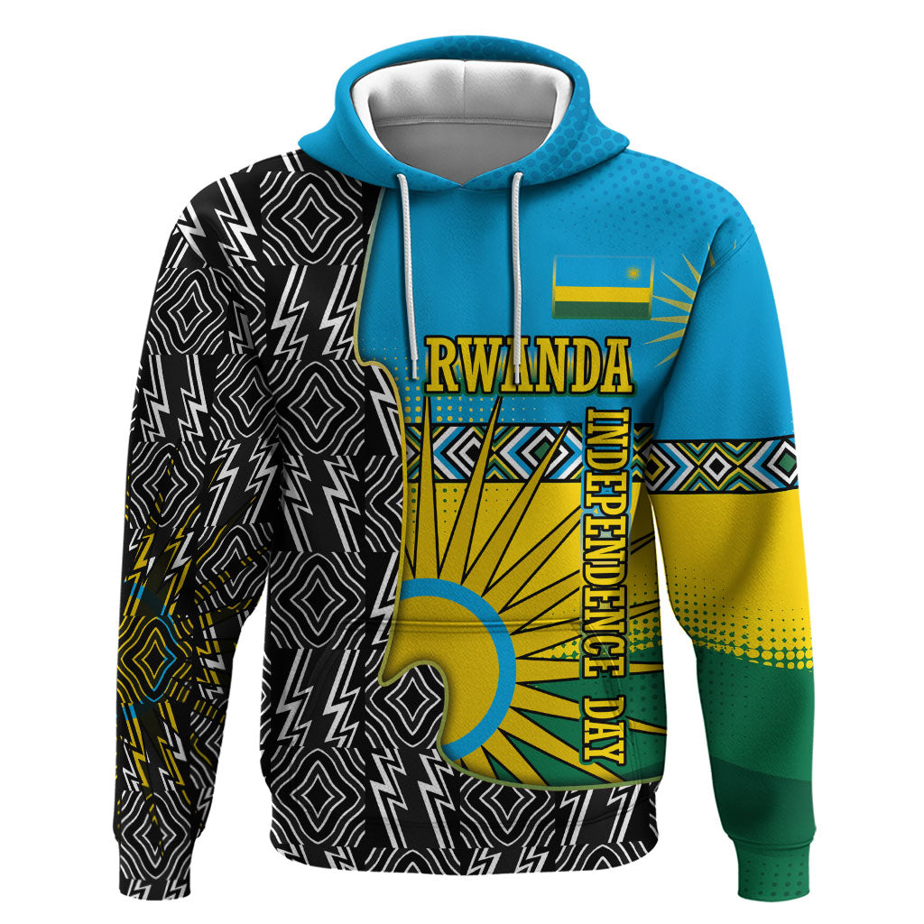 Rwanda Independence Day Unite Paix Progres Zip Hoodie African Geometric Pattern - Power Fist And Coffee Branch Art